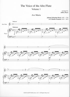 sample of sheet music for alto flute and piano, ave maria by JS back and Charles Gounod arranged by Jeffrey Beyer
