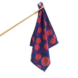beaumont cleaning cloth on flute rod, blue with red dots