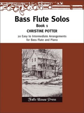 copper and white book cover of 20 easy to intermediate arrangements for bass flute and piano