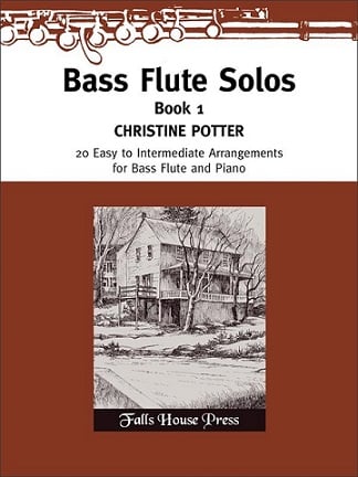 copper and white book cover of 20 easy to intermediate arrangements for bass flute and piano