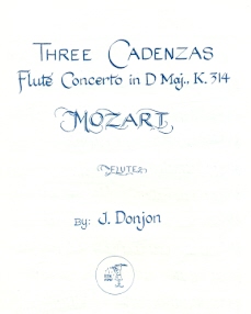 Cadenzas to Mozart Concerto 2 in D (K314/285d)