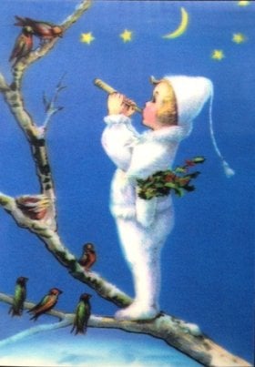 Holiday Postcard, Flute Boy