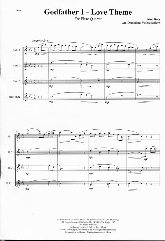 Buy Godfather 1 Love Theme for Flute Quartet Online at 34.95 Flute