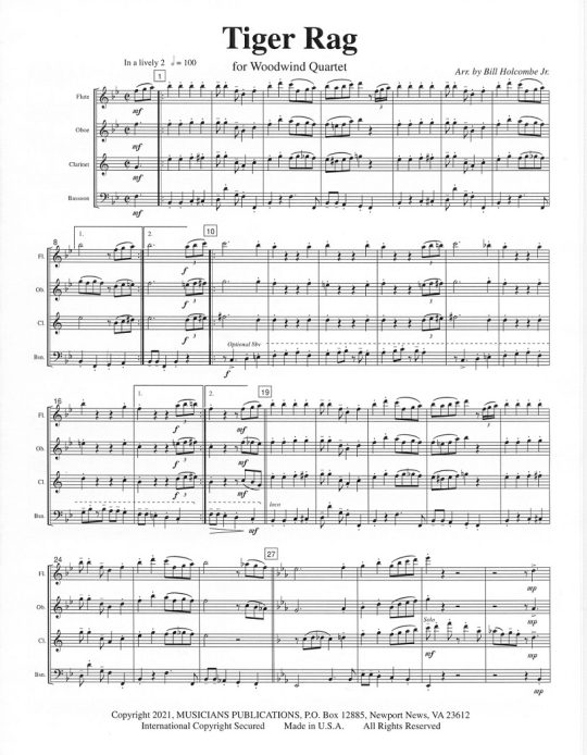 Buy Tiger Rag for Woodwind Quartet Online at 15 Flute World