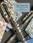 cover of sheet music showing two alto flutes and colorfully wrapped packages, arranged by Christine Potter as alto flute duets