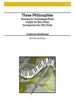 cover of sheet music by McMichael for contrabass flute, bass flute, and alto flute, image of keyboard with sheet music and curved alto flute