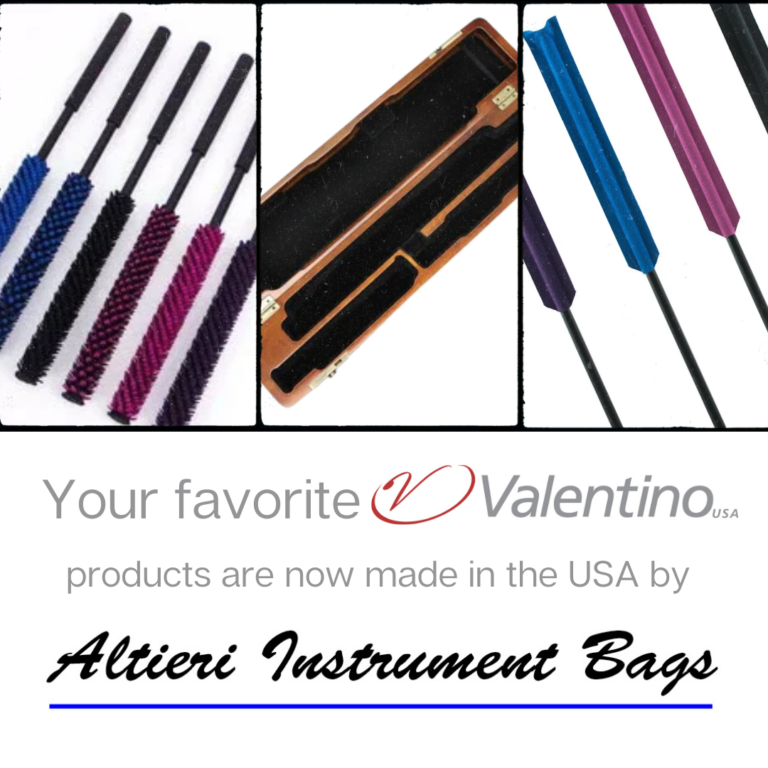 valentino to altieri rebranding, images of flute helix wands, flute case, flute swabs in multiple colors