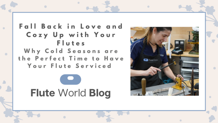 Blog, fall back in love and cozy up with your flutes: why cold seasons are the perfect time to have your flutes serviced, image of master repair technician michelle working on a flute